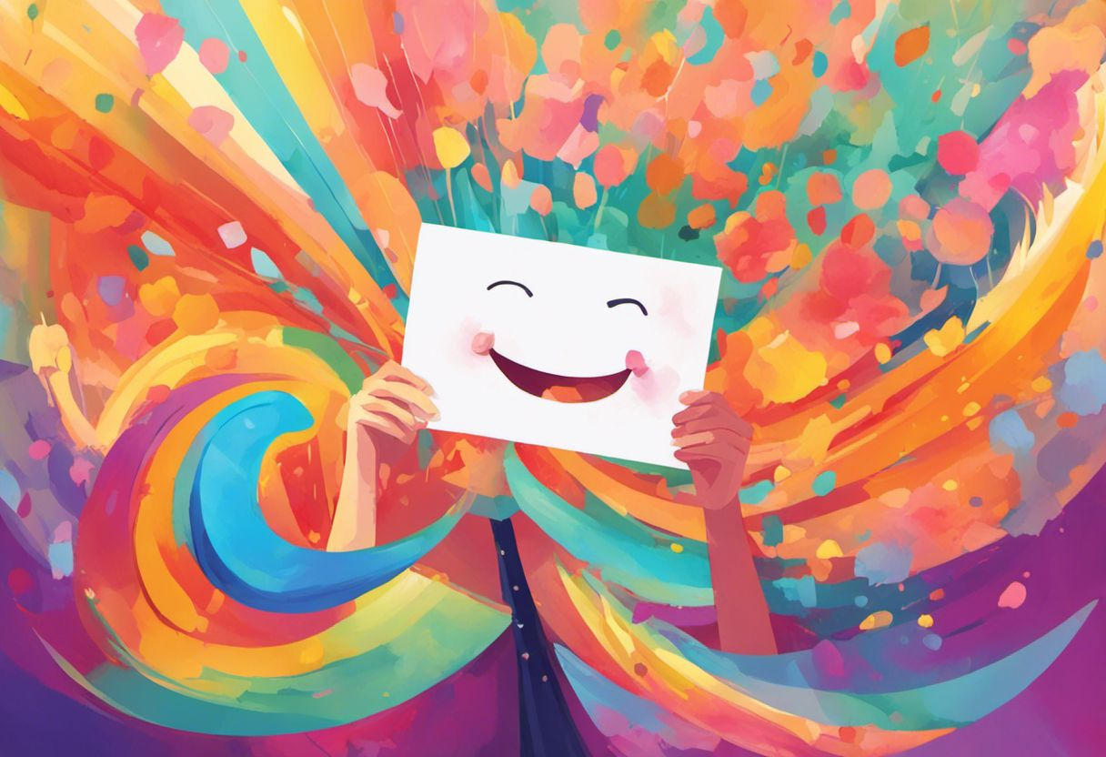 Peinture numérique joyeuse d'une personne tenant une carte de remerciement